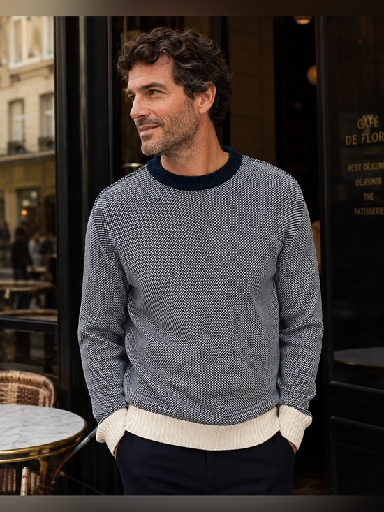 Monoprix Homme Other - MONOPRIX HOMME Blue and Cream Crewneck Sweater EUC
